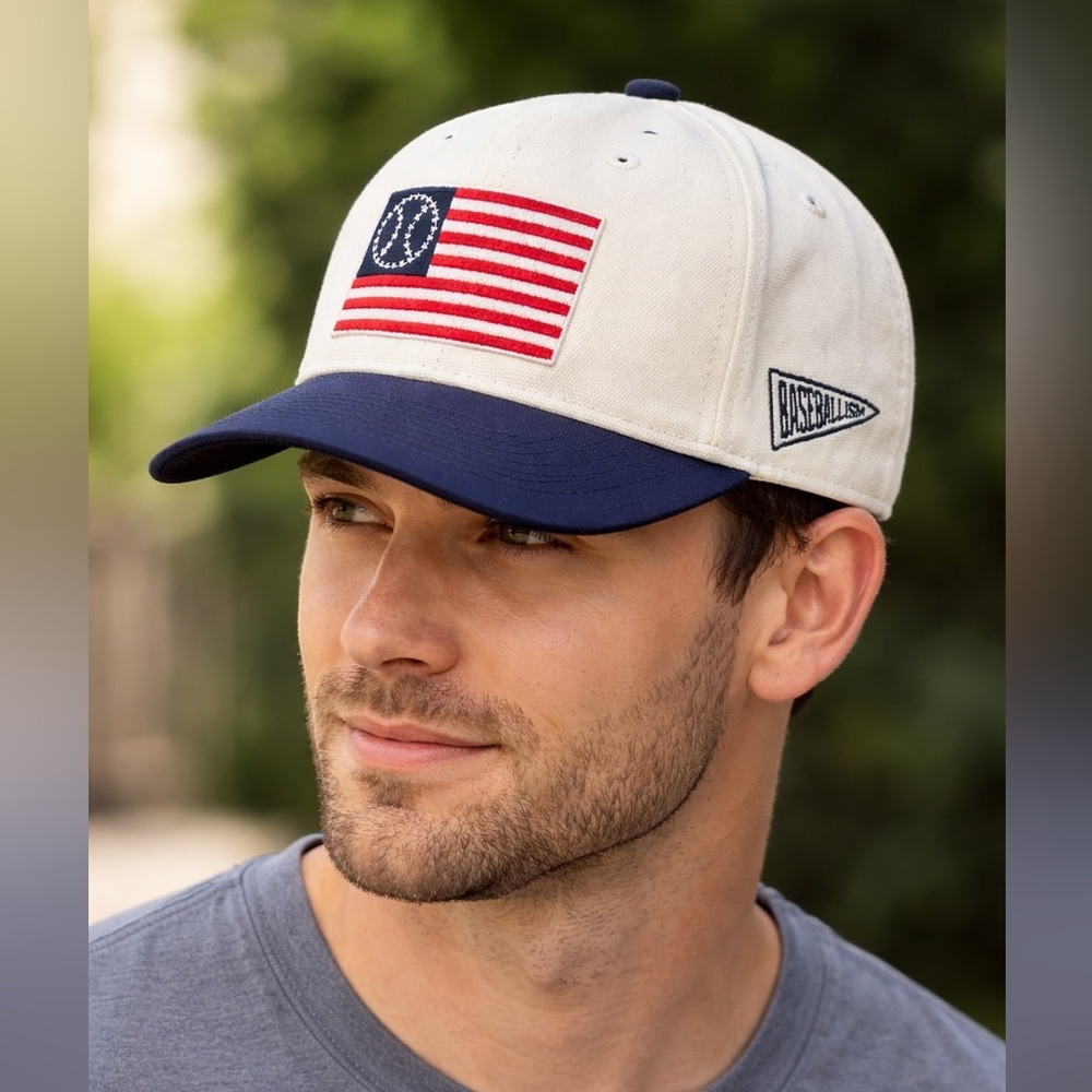 Baseballism Betsy Ross American Flag Snapback Hat White Navy